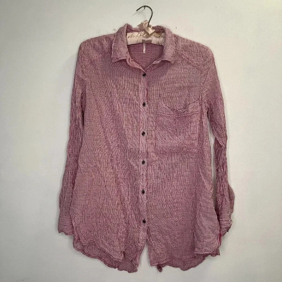 Free People No Limits Red Stripe Long Sleeve Button Up Size XS - Picture 1 of 6